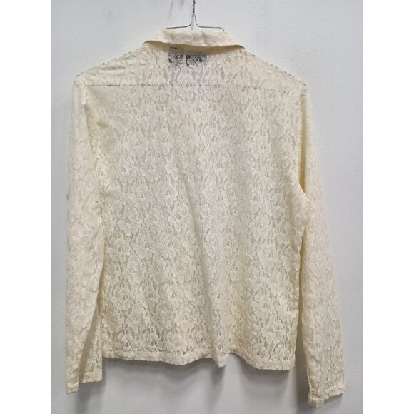 VTG 90s George Top Womens XL Cream Floral Lace Long Sleeve Sheer Fairy Romantic - Picture 7 of 9